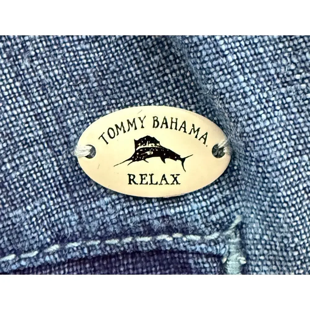 Tommy Bahama Relax Mens Linen Denim Like Cargo Shorts Pockets Lightweight Summer